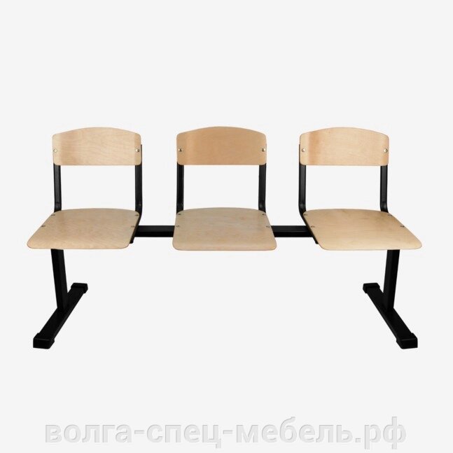 Секция стульев 3-х местная на раме (фанера)  для раздевалок и зон ожидания от компании Волга-Спец-Мебель - фото 1