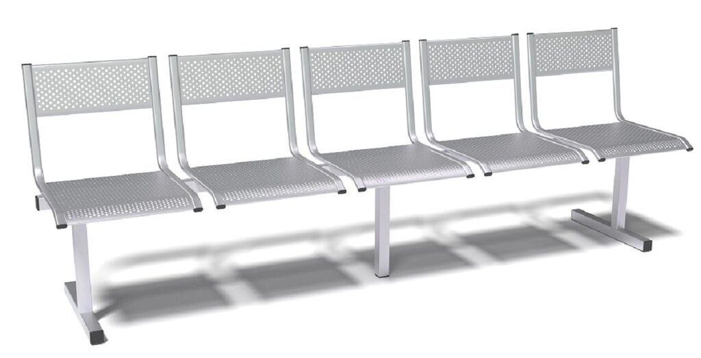 Секция стульев из перфорированного металла 5-ти местная, разборная для ожидания, посетителей, раздевалки от компании Волга-Спец-Мебель - фото 1
