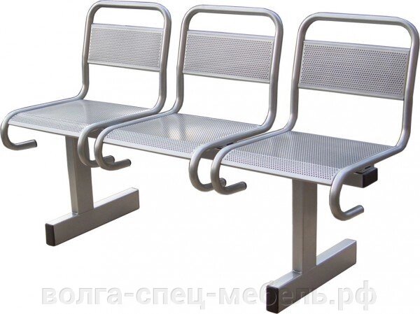 Секция стульев из перфорированного металла Вояж 3,4,5-х местная \разборная\ для раздевалок и зон ожидания от компании Волга-Спец-Мебель - фото 1