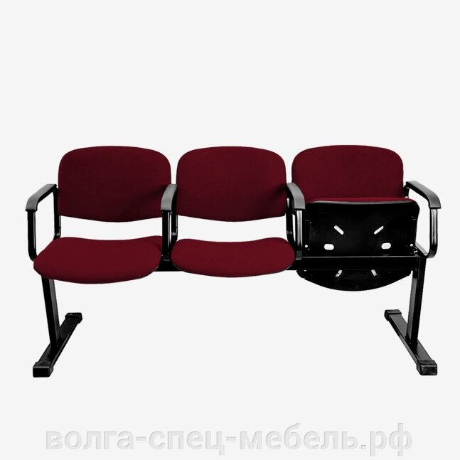 Секция стульев ИЗО на раме 3-х местная с откидным сидением, подлокотниками с мягкой накладкой . \159м.\ от компании Волга-Спец-Мебель - фото 1