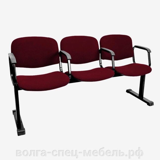 Секция стульев ИЗО трёхместная на раме с подлокотниками (мягкими) для конференций, посетителей от компании Волга-Спец-Мебель - фото 1