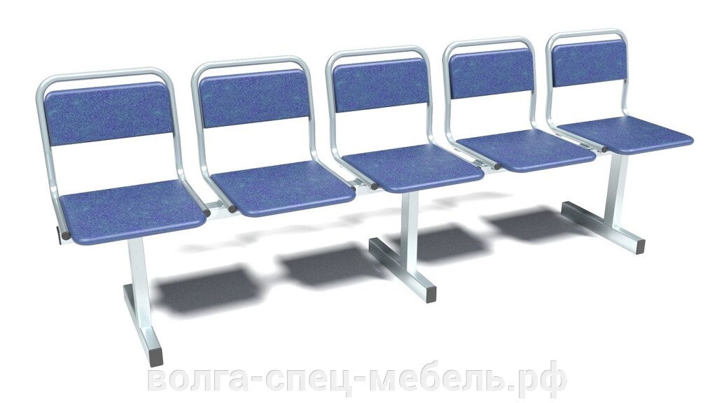 Секция стульев с мягкими сидениями и спинками 5-ти местная \разборная\ для раздевалок и зон ожидания от компании Волга-Спец-Мебель - фото 1