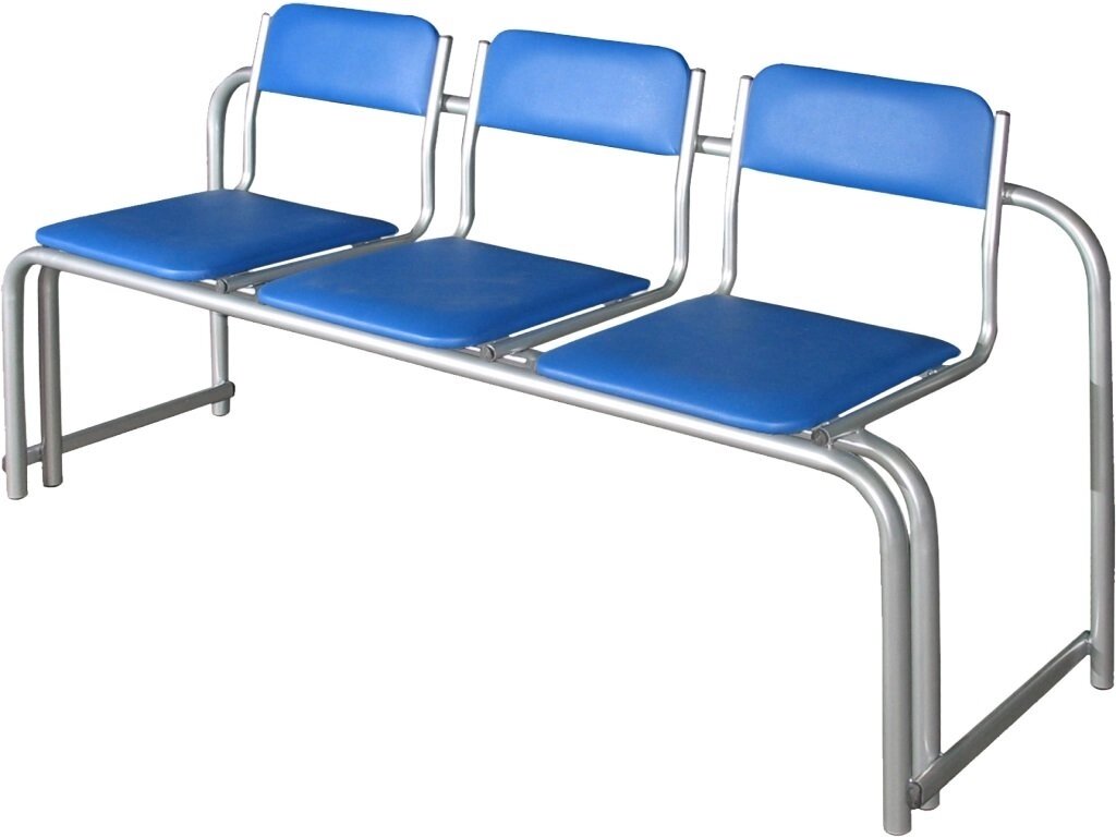 Секция стульев стопируемая 3-х местная из перфорированного металла  с мягкими сидениями для раздевалок и зон ожидания от компании Волга-Спец-Мебель - фото 1