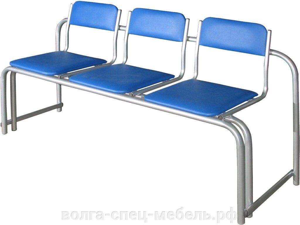 Секция стульев Стопируемая 3-х местная из перфорированного металла  с мягкими сидениями для раздевалок и зон ожидания от компании Волга-Спец-Мебель - фото 1
