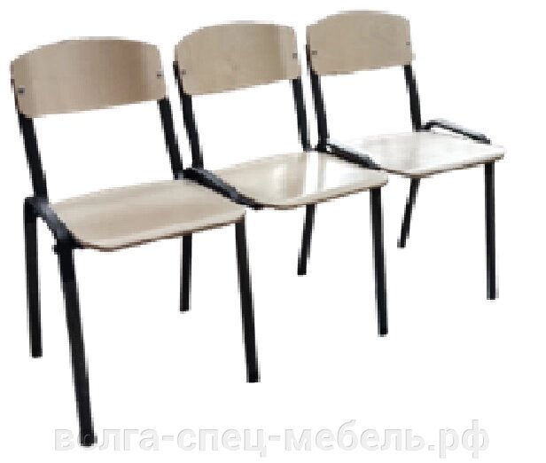 Секция стульев трёхместная  \ фанера \  132см.  (4, 5, 6 рост. группа) для раздевалок и зон ожидания от компании Волга-Спец-Мебель - фото 1