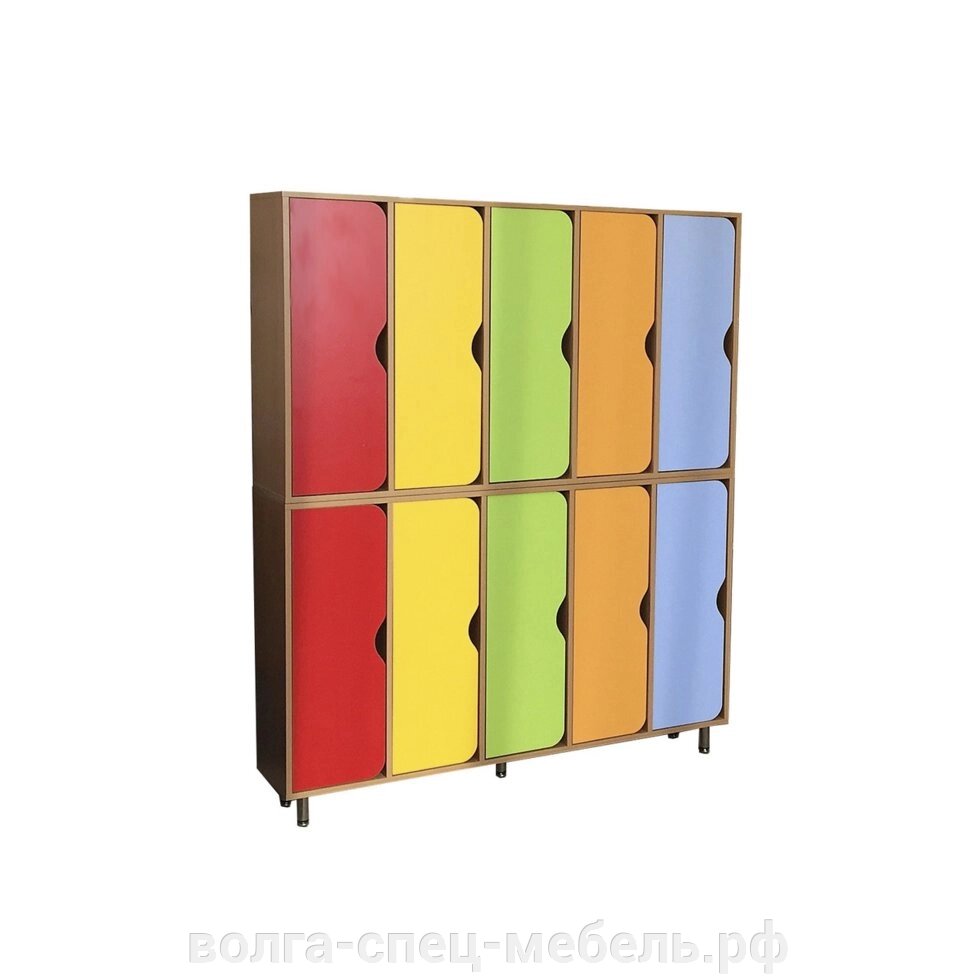 Шкаф для детских садов раздевальный двухъярусный 10 секционный от компании Волга-Спец-Мебель - фото 1