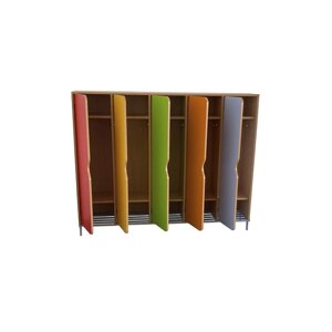 Шкаф для одежды для детского сада на металлическом каркасе 4-х секционный. цветной фасад