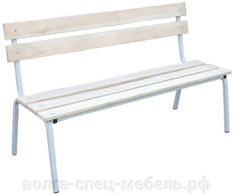 Скамейка для раздевалки, зон ожидания со спинкой с брусками из дерева - 120, 150см. от компании Волга-Спец-Мебель - фото 1