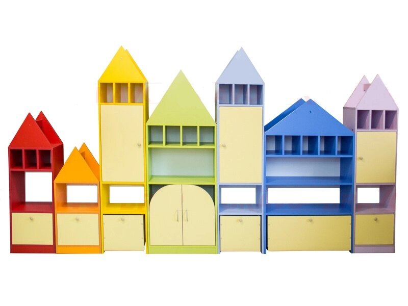Стенка Голландские домики. для детского сада от компании Волга-Спец-Мебель - фото 1