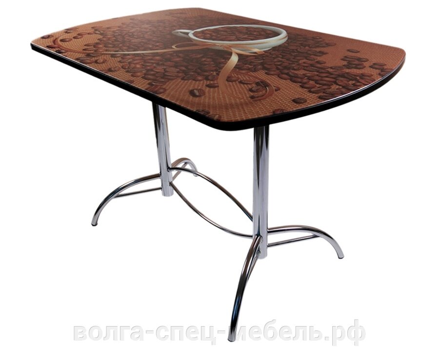 Стол для кафе Престиж на хром. каркасе, столешница с пластиком от компании Волга-Спец-Мебель - фото 1