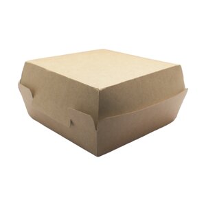 Бургер бокс одноразовый квадратный бумажный крафт 1400 мл, 140x140x70мм (200шт/кор)