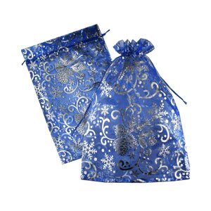 Ммешочек из органзы синий "шишки", 1000 гр, текстильная новогодняя упаковка для подарков
