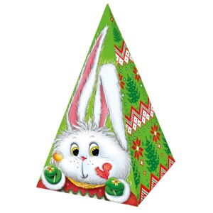 Новогодня упаковка «пирамидка-cимвол» 300 гр, картонная подарочная коробка, 2023 год кролика