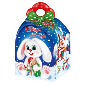 Новогодняя упаковка "белый заяц", 1500 г, картонная подарочная коробка