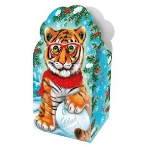Новогодняя упаковка MINI-СНЕЖОК, 350 гр, картонная подарочная коробка 2022 год тигра