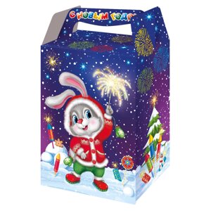 Новогодняя упаковка "огоньки", 1000 г, картонная подарочная коробка (2023 год кролика)