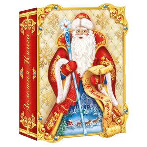 Новогодяя упаковка "золотая книга", 700 г, картонная подарочная коробка
