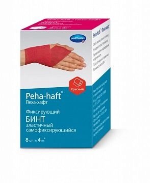 PEHA-HAFT: самофиксирующийся бинт 4 м х 8 см, красный (не содержит латекс) от компании ООО Лидер - фото 1