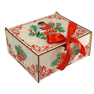 Подарочная шкатулка, 1000 г, УД0424, деревянная новогодняя упаковка