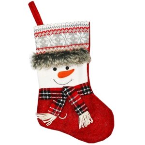 Рождественский носок 35см СНЕГОВИК, текстильная новогодняя упаковка