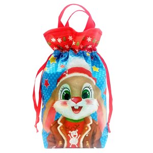 Сумка-мешок с ручками "везунчик", 1600 гр, новогодняя упаковка для детских подарков (2023 год кролика)