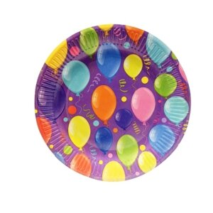 Тарелки бумажные Воздушные шарики фиолетовые, 23 см