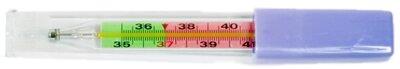 Термометр медицинский максимальный стеклянный цветная шкала . арт. 1232 (коробка -12 шт. ящик 360 шт.)