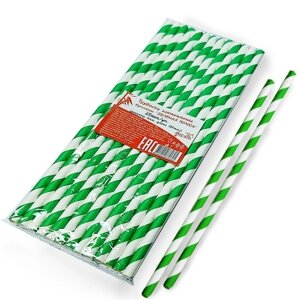 Трубочки бумажные белые c зеленой полосой 6х197мм/ 25 шт