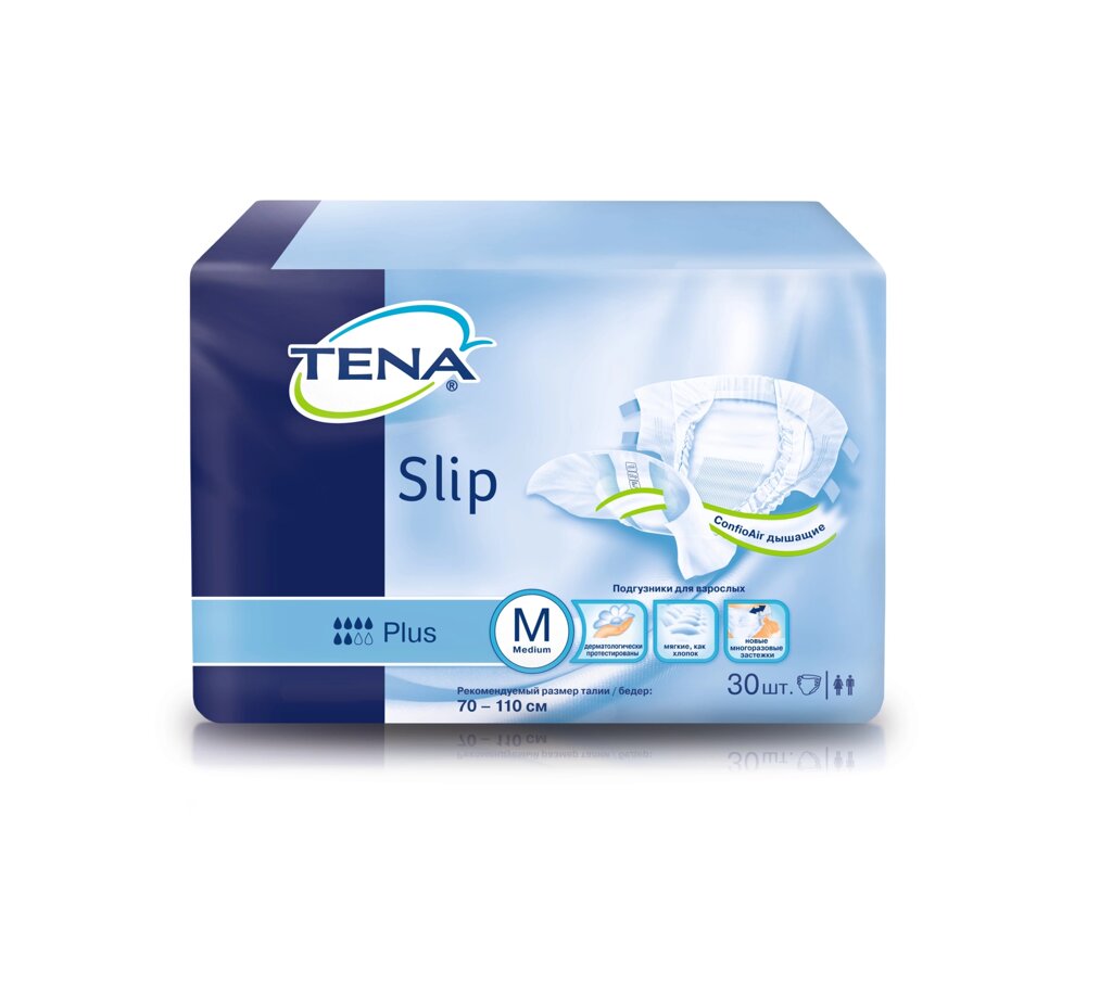 Подгузники для взрослых TENA Slip Plus (Тена слип плюс) 30 шт., размер M (дышащие) от компании INVAMARKET Товары для инвалидов и средства реабилитации - фото 1