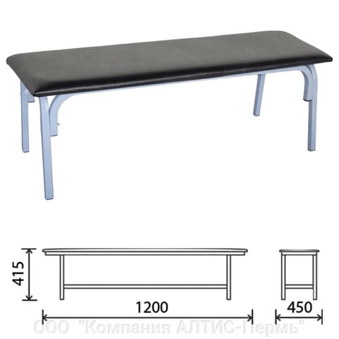 Банкетка без спинки Астрид, 1200х450х415 мм, серый каркас, кожзам черный от компании ООО  "Компания АЛТИС-Пермь" - фото 1