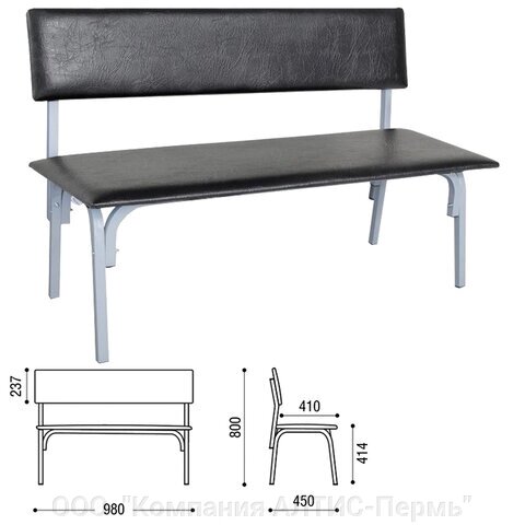 Банкетка со спинкой Астрид, 1200х450х800 мм, серый каркас, кожзам черный от компании ООО  "Компания АЛТИС-Пермь" - фото 1