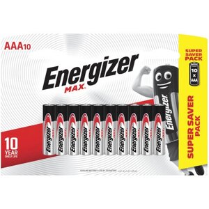 Батарейки КОМПЛЕКТ 10 шт., ENERGIZER Max, AAA (LR03, 24А), алкалиновые, мизинчиковые, блистер