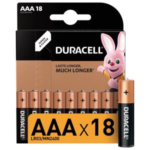 Батарейки КОМПЛЕКТ 18 шт., DURACELL Basic, AAA (LR03, 24А), алкалиновые, мизинчиковые, блистер