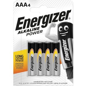 Батарейки КОМПЛЕКТ 4 шт., ENERGIZER Alkaline Power, AAA (LR03, 24А), алкалиновые, мизинчиковые, блистер