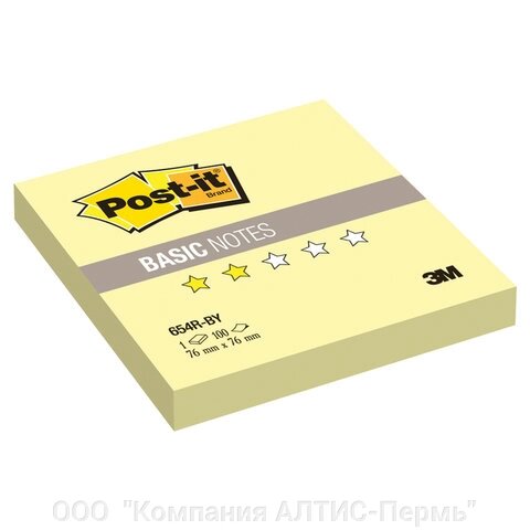 Блок самоклеящийся (стикер) POST-IT Basic, 76х76 мм, 100 л., желтый, 654R-BY от компании ООО  "Компания АЛТИС-Пермь" - фото 1