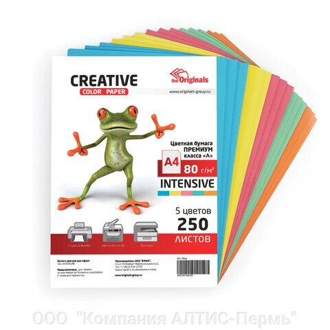 Бумага цветная CREATIVE color, А4, 80 г/м2, 250 л., (5 цветов х 50 л.), микс интенсив, БИpr-250r от компании ООО  "Компания АЛТИС-Пермь" - фото 1