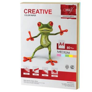 Бумага цветная CREATIVE color (Креатив) А4, 80 г/м2, 100 л. 5 цветов х 20 листов), микс медиум, БОpr-100r