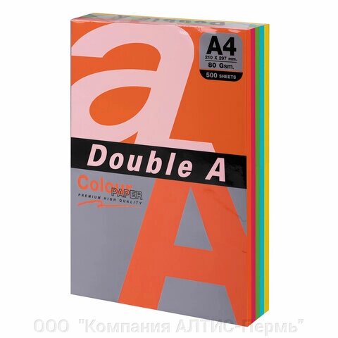 Бумага цветная DOUBLE A, А4, 80 г/м2, 500 л. (5 цветов x 100 листов), микс интенсив от компании ООО  "Компания АЛТИС-Пермь" - фото 1