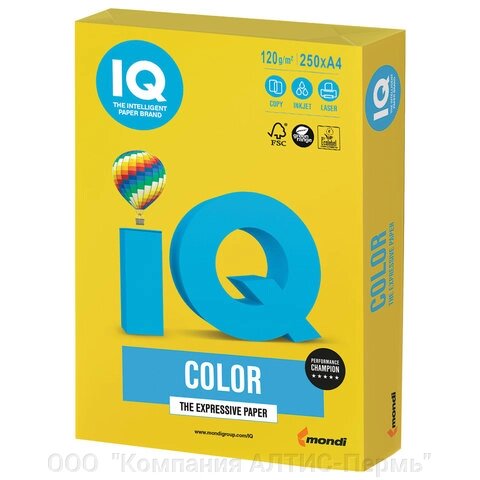 Бумага цветная IQ color, А4, 120 г/м2, 250 л., интенсив, ярко-желтая, IG50 от компании ООО  "Компания АЛТИС-Пермь" - фото 1