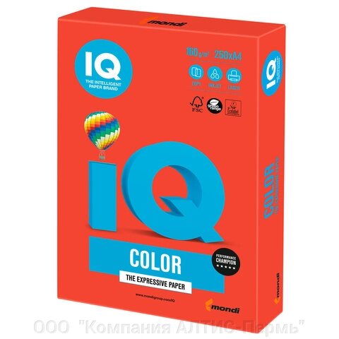 Бумага цветная IQ color, А4, 160 г/м2, 250 л., интенсив, кораллово-красная, CO44 от компании ООО  "Компания АЛТИС-Пермь" - фото 1