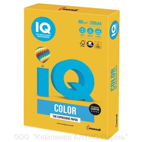 Бумага цветная IQ color, А4, 160 г/м2, 250 л., интенсив, солнечно-желтая, SY40 от компании ООО  "Компания АЛТИС-Пермь" - фото 1
