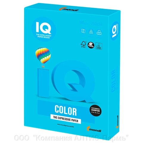 Бумага цветная IQ color, А4, 160 г/м2, 250 л., интенсив светло-синяя, AB48 от компании ООО  "Компания АЛТИС-Пермь" - фото 1