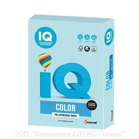 Бумага цветная IQ color, А4, 160 г/м2, 250 л., пастель, голубая, MB30 от компании ООО  "Компания АЛТИС-Пермь" - фото 1