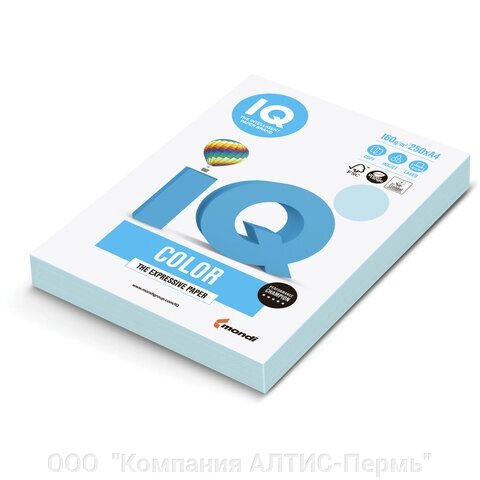 Бумага цветная IQ color, А4, 160 г/м2, 250 л., пастель, голубой лед, OBL70 от компании ООО  "Компания АЛТИС-Пермь" - фото 1
