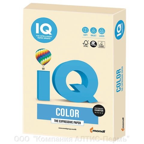 Бумага цветная IQ color, А4, 160 г/м2, 250 л., пастель, кремовая, CR20 от компании ООО  "Компания АЛТИС-Пермь" - фото 1