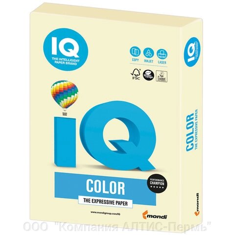 Бумага цветная IQ color, А4, 160 г/м2, 250 л., пастель, ванильная, BE66 от компании ООО  "Компания АЛТИС-Пермь" - фото 1