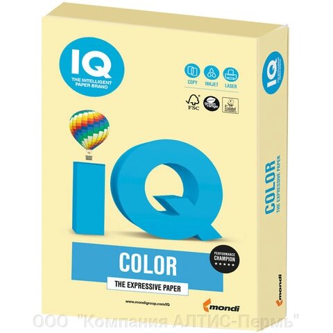 Бумага цветная IQ color, А4, 160 г/м2, 250 л., пастель, желтая, YE23 от компании ООО  "Компания АЛТИС-Пермь" - фото 1