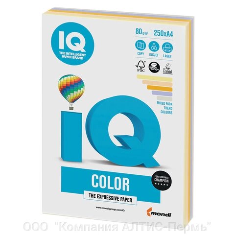 Бумага цветная IQ color, А4, 80 г/м2, 250 л., (5 цветов х 50 листов), микс тренд, RB03 от компании ООО  "Компания АЛТИС-Пермь" - фото 1