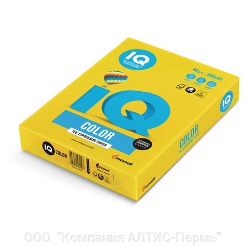 Бумага цветная IQ color, А4, 80 г/м2, 500 л., интенсив, ярко-желтая, IG50 от компании ООО  "Компания АЛТИС-Пермь" - фото 1