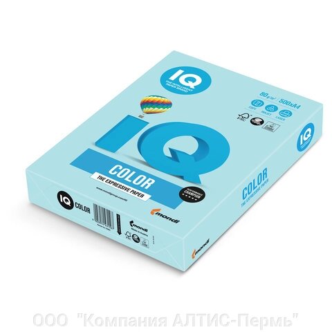 Бумага цветная IQ color, А4, 80 г/м2, 500 л., пастель, голубая, MB30 от компании ООО  "Компания АЛТИС-Пермь" - фото 1